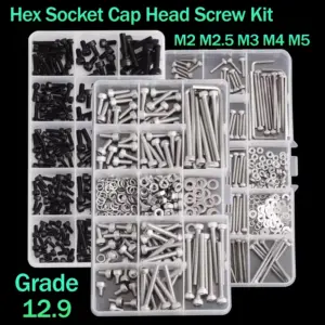 M2 M2.5 M3 M4 M5 Hex Allen Socket Cap Head Screw Assortment Kit Carbon Steel Grade 12.9 Metric Thread DIY Screws Furniture Bolts