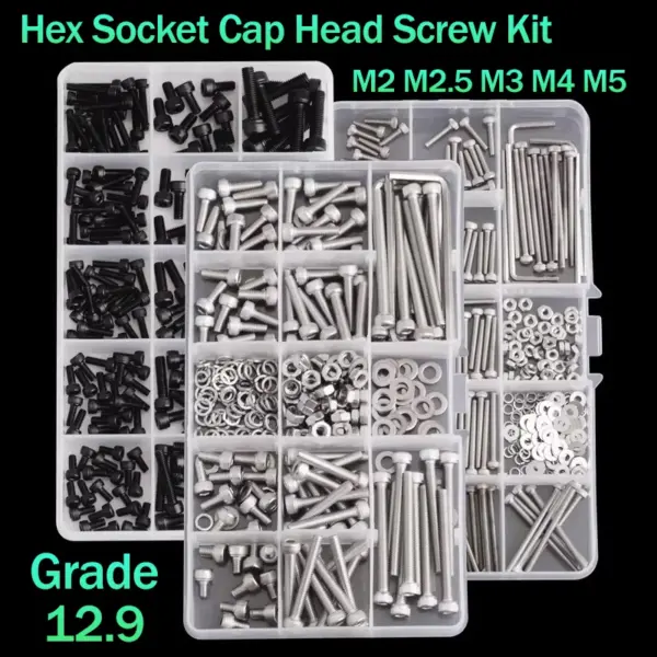 M2 M2.5 M3 M4 M5 Hex Allen Socket Cap Head Screw Assortment Kit Carbon Steel Grade 12.9 Metric Thread DIY Screws Furniture Bolts
