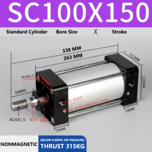 ABILKEEN SC100X150 Standard Pneumatic Cylinder 100mm Bore Size X 150 MM Stroke Double Acting Air Standard Cylinder