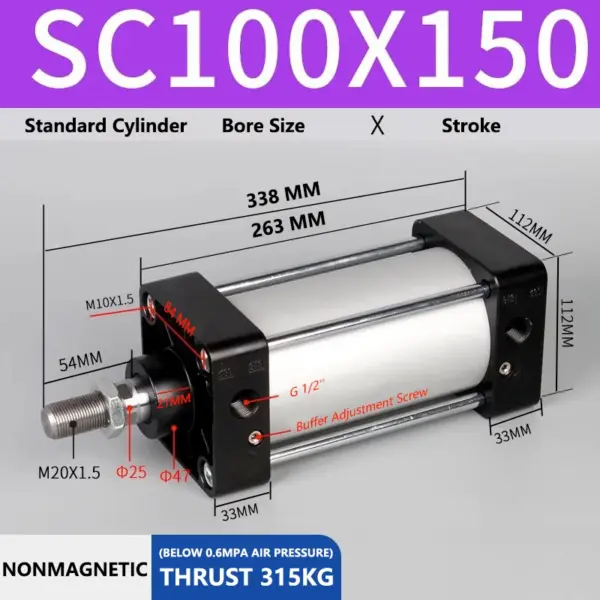 ABILKEEN SC100X150 Standard Pneumatic Cylinder 100mm Bore Size X 150 MM Stroke Double Acting Air Standard Cylinder