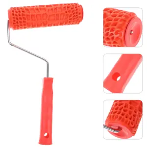 Paint Roller Rubber Texture Embossing Tool with Handle for Wall Grain Pattern Drywall Texture Decorative Roller