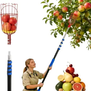 26FT Telescoping Fruit Picker Pole with Basket, Extendable Aluminum Harvesting Tool for Apples, Avocados, Mangoes, Citrus Fruits