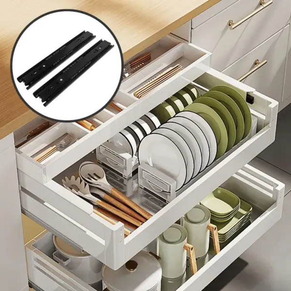 2Pcs Thick Ball Bearing Drawer Slides Stainless Steel Damping Buffer Quiet Soft Closing Full Extension Drawer Guides