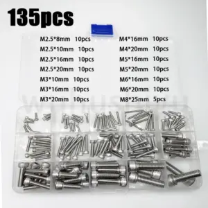 135/210/180/110/75PCS 304 Stainless Steel Allen Hexagon Hex Socket Cap Head Screw Bolt and Nut Set M2 M2.5 M3 M4 M5 M6 M8 Kit