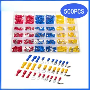 500Pcs/Box European Pre-insulated Copper Crimp Terminals Ring & Spade Wire Connector Kit