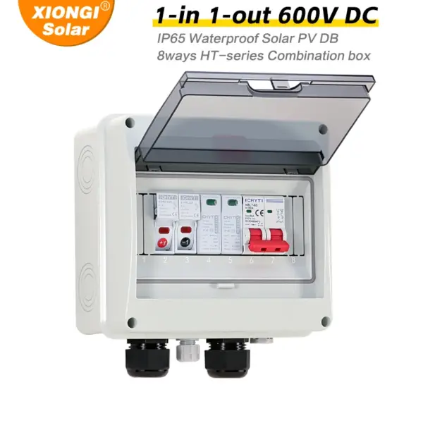 Double PG Solar photovoltaic PV DC Combiner Box 600V Surge Lightning Protection 1 input 1 out Fuse MCB SPD Distribution Box IP65