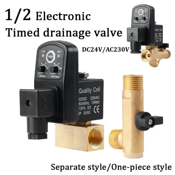 1/2 Electronic Timed Drainage Valve Normally Closed DC24V/AC220V One-piece/Two-piece Style Copper Pneumatic Control/Irrigation