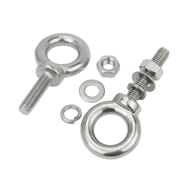 M3 M4 M5 M6 M8 304 SS Eye Bolt with Nut and Washer Set / Corrosion Resistant Lifting Ring Bolts Complete Fastener Kit