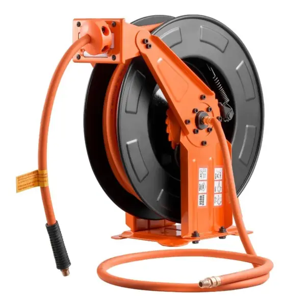 Retractable Air Hose Reel 3/8 Inch x 50 FT Rubber Air Hose Max 300PSI Auto Rewind Air-Compressor Hoses Reel with 5 ft Lead in C