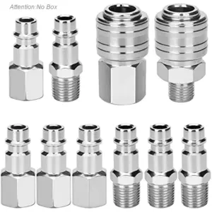 10pcs Euro Air Compressor Fitting Kit - 1/4" BSP Male/Female Couplers, Quick Release, Steel Zinc Plated Rust-Resistant