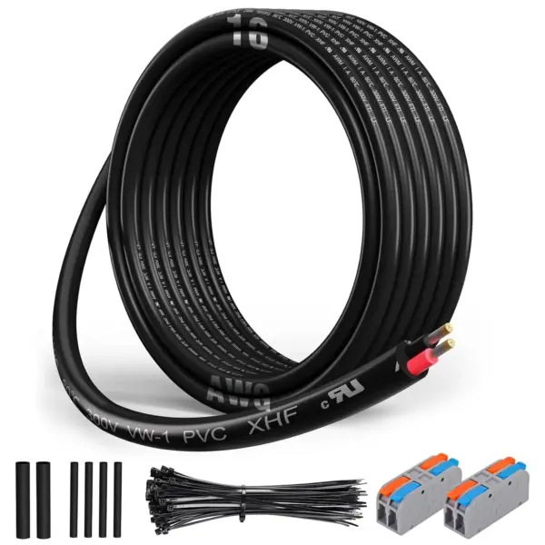 16 AWG 2 Conductor Tinned Copper Wire, 15ft, UL Listed, for Automotive, Marine, LED Lighting