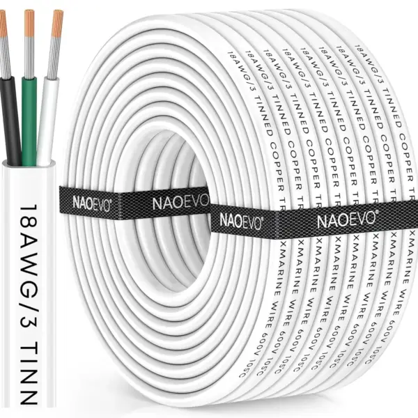 18 Gauge Marine Wire 18/3 Triplex Tinned Copper Cable 50FT for Boat RV Solar LED