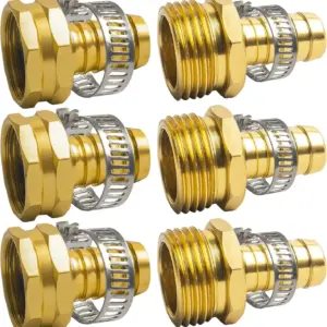 1/2" Garden Hose Repair Kit, Aluminum Connectors with Clamps, 3 Sets