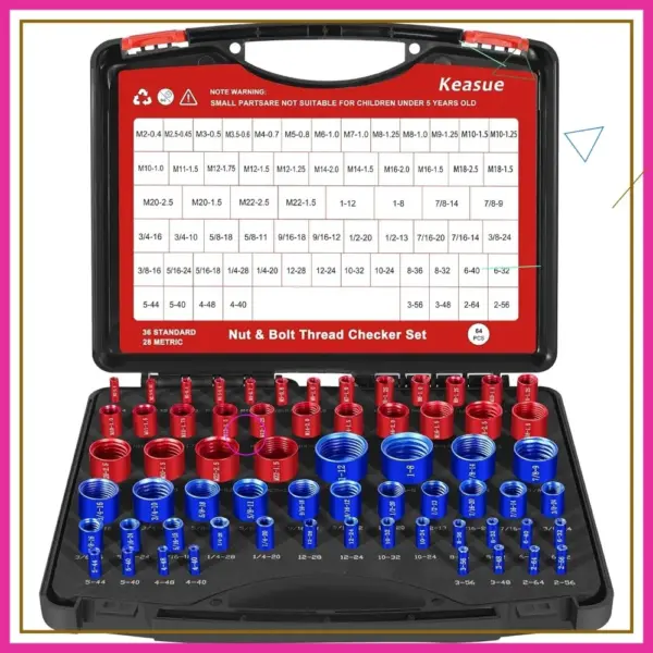 64Pcs Thread Checker Set, SAE & Metric Bolt Gauge, Nut Sizing Tool