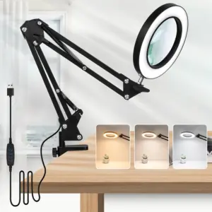 8X Illuminated Magnifier USB 3 Colors LED Magnifying Glass Lamp with Clamp Reading Table Lamp for Repair Craft Close Work Tool