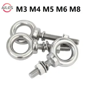 M3 M4 M5 M6 M8 Ring Eyebolts with Nut Washer Gaksets Set 304 Stainless Steel Extended Bolts Marine Lifting Ring Screws and Nuts