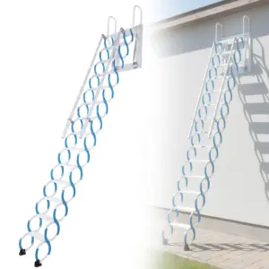 Ceiling Mount Attic Ladder Invisible Telescoping Attic Stairs Manganese Steel with Handrails Suitable for Garages Roofs Basement