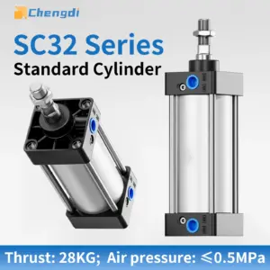 SC32/40/50/63 Bore Pneumatic Air Cylinder Piston Double Acting 50 75 100 150 200 300 mm Stroke Aluminum Alloy Actuator