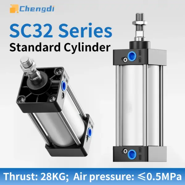 SC32/40/50/63 Bore Pneumatic Air Cylinder Piston Double Acting 50 75 100 150 200 300 mm Stroke Aluminum Alloy Actuator
