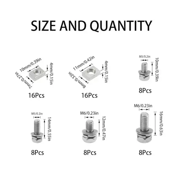 64pcs Stainless Steel Hex Socket Screw and T Slide Square Nut Bolt T-Slot Nuts for Aluminum Extrusion Profile Hardware Furniture