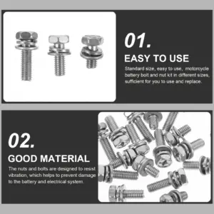 18Pcs Motorcycle Battery Terminal Bolt Nut Kit Stainless Steel Hexagon Screws Nuts Vibration Resistant Connector Set