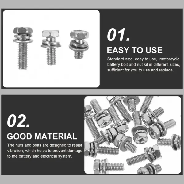 18Pcs Motorcycle Battery Terminal Bolt Nut Kit Stainless Steel Hexagon Screws Nuts Vibration Resistant Connector Set