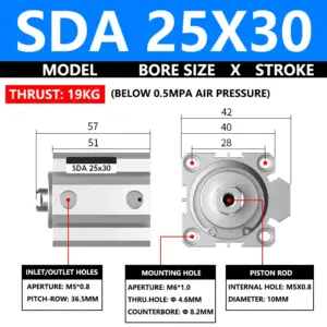 ABILKEEN SDA25X30 SDA Series Thin Air Cylinder 25MM Female Thread Bore X 30MM Stroke Double Acting Pneumatic Compact Cylinder