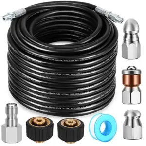 Sewer Jetter Kit - Drain Cleaner Tool Clog Remover Kit Includes Tough Flex Pressure Washer Hose and 7 High End Nozzles and Adap