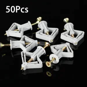 50pcs Expansion Tube Plasterboard Anchor Kit Plastic Hollow Wall Screw Fixings Anti Rotate Drywall Stable Butterfly Type