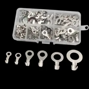 150Pcs Tinned Cable Terminals Annular Non-Insulated Wire Connectors Kit Crimp Solder Automotive Motorcycle Household Computer