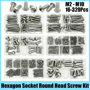 M2 M2.5 M3 M4 M5 M6 M8 M10 Hex Socket Screw A2-70 304 Stainless Steel Hexagon Button Cap Head Metric Machine Bolt Assortment Kit