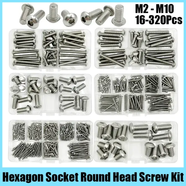 M2 M2.5 M3 M4 M5 M6 M8 M10 Hex Socket Screw A2-70 304 Stainless Steel Hexagon Button Cap Head Metric Machine Bolt Assortment Kit