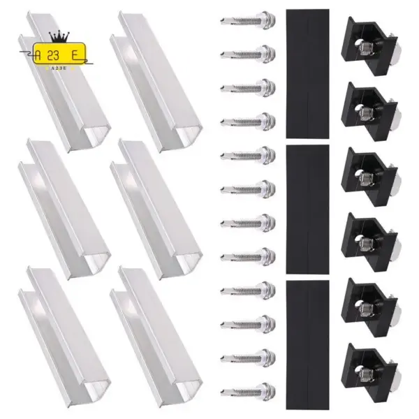 A23E-12Pcs Solar Panel Bracket Aluminum PV Rail Fastening Module Trapezoidal Roof Mount Solar Rail End And And Middle Clamps