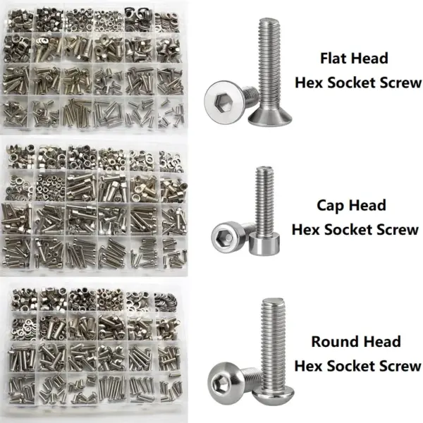 Stainless Steel Allen Key Head Screw Kit Flat Countersunk / Button Round / Cap Head Hexagon Hex Socket Screw Bolt Nut Washer Set