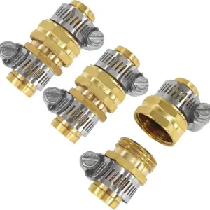 3 Sets Heavy Duty Brass Garden Hose Mender Repair Kit with Stainless Clamps, 3/4" Male & Female Connectors
