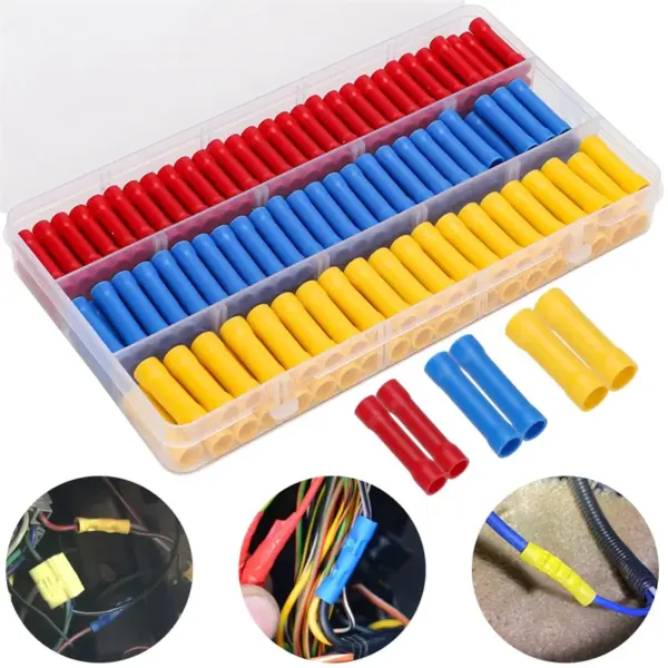 200Pcs Straight Butt Wire Terminal Splice Crimp Insulated Copper Cold Press Terminals Electrical Wire Connector BV1.25 BV2 BV5.5