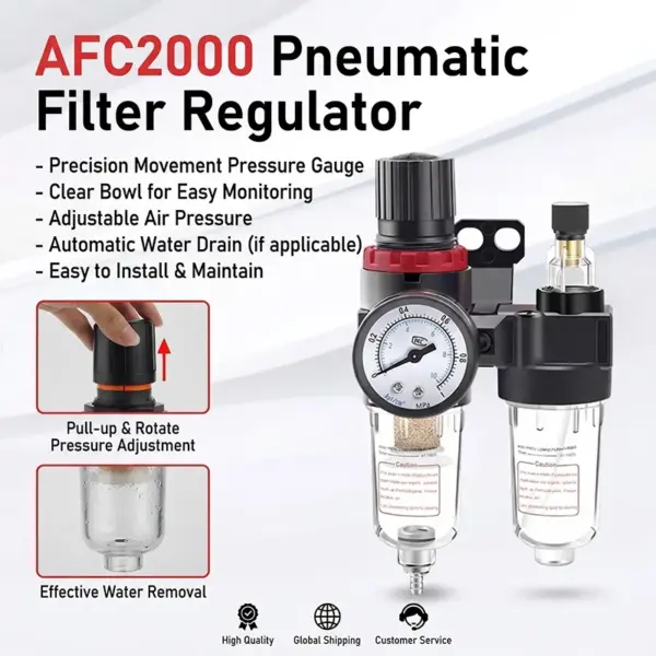 AFC2000 AFR2000 + AL2000 G1/4 air compressor oil and water separator air filter is used to reduce the pressure valve regulator