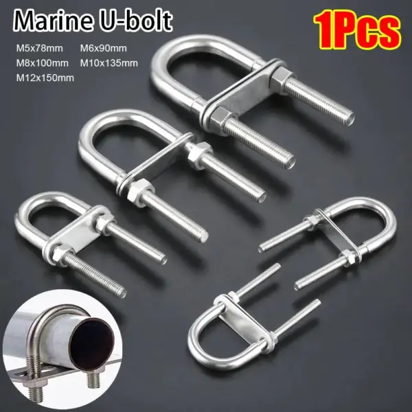 1Pcs New Bow Stern Marine U-bolt Metal Screw Pads Boat Hardware 304 Stainless Steel with Nut Eye Rope Rigging Yacht Accessories