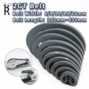 GT2 Rubber Belt Length 302mm-650mm 2M Belt Width 6mm 15mm 20mm Closed Timing Belt 10mm for 3D Printer Parts 9mm 2GT Timing Belt