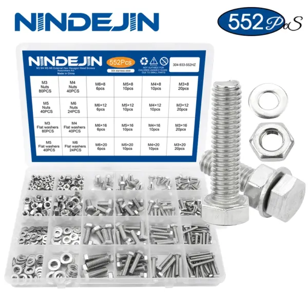 552pcs/set External Hex Bolt Set with Nuts Stainless Steel m3 m4 m5 m6 Bolts and Nuts Set Hexagon Head Screw Kit for Bicycle