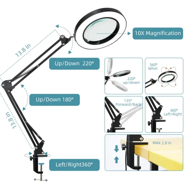 Desk Lamp Magnifier Dimmable LED Double Head USB Reading Light Architect Eye Protection Office Computer Monitor Screen Desk Lamp