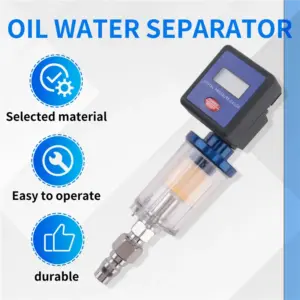 J1UL1N Digital Air Compressor Regulator, 1/4In Thread Compressed Filter Pressure Display Meter Oil Water Separator