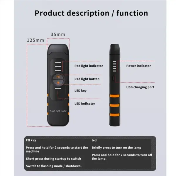 SDFC 2X Handheld Optical Power Meter 30MW Fiber Optic Tester Pen VFL Red Light Optical Fiber Pen Visual Fault Locator 30KM