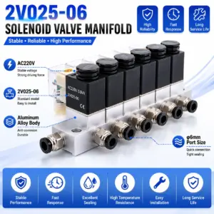 2V025-06 1/4" 12V 24V 220V AC/DC Single Coil Pilot-Operated Normally Closed Pneumatic Solenoid Valve 5/2 Way Electric Air Valve