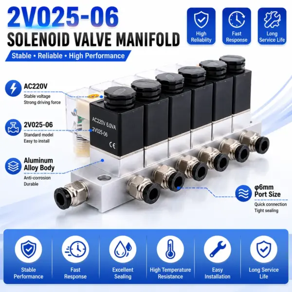 2V025-06 1/4" 12V 24V 220V AC/DC Single Coil Pilot-Operated Normally Closed Pneumatic Solenoid Valve 5/2 Way Electric Air Valve