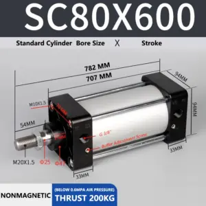 ABILKEEN SC80X600 Standard Pneumatic Cylinder 80mm Bore Size X 600 MM Stroke Double Acting Air Standard Cylinder