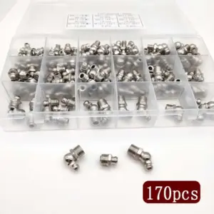 170pcs 90 Degree and Straight Type M6M8M10 Metric Size Hydraulic Zerk Grease Nipple Fitting Male thread Oil mouth Assortment Kit