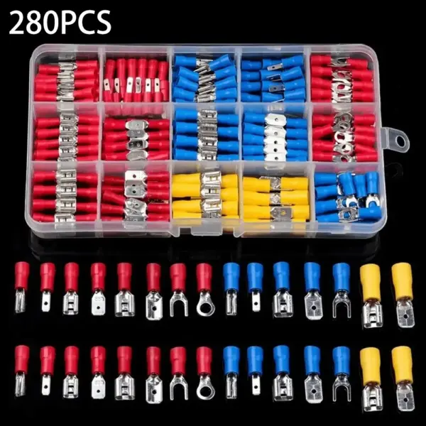 280Pcs Wire Connector Kit Assorted Electrical Wiring Cold Crimp Terminals Connectors Spade Male Female Insulated Tool Set