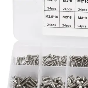 240Pcs M2 M2.5 M3 304 Stainless Steel Round Head Hexagon Socket Bolts Screws Allen Hexagon Screw Assortment Kit Hardware Tools