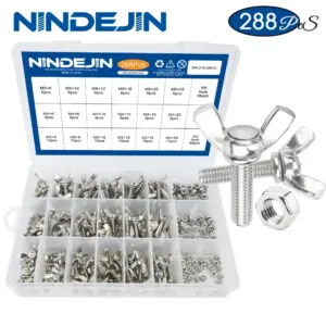 NINDEJIN 288pcs/set wing screw bolt and nut set stainless steel m3 m4 m5 butterfly screw set wing-head thumb screw kit DIN316